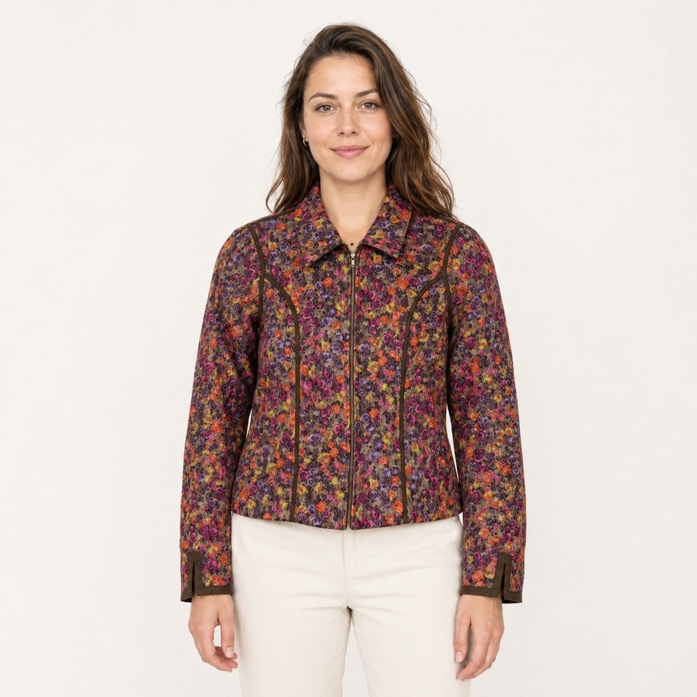Christopher & Banks Floral Textured Zip Jacket Multicolor Women's‎ Small